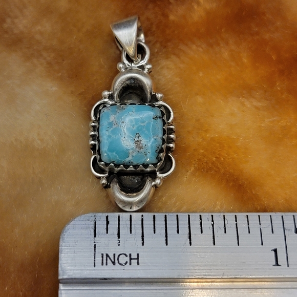 NEW 925 Brushed Sterling Silver White Water Turquoise Full Back Pendant #222 - Picture 9 of 10